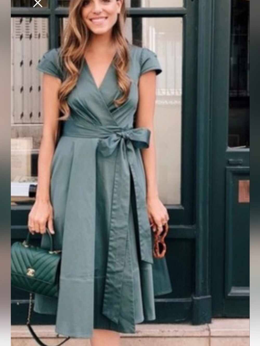Gal Meets Glam Addison Wrap Dress Green Cotton Strech XL
